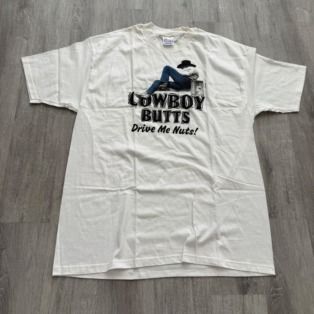 Vintage Cowboy Butts Drive Me Nuts Graphic T-Shirt XL White USA